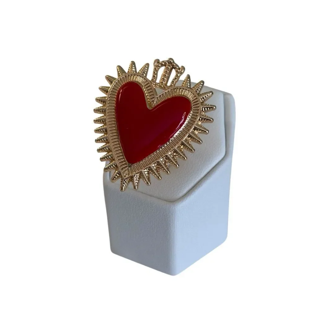 Oversized Heart & Crown Motif Ring. Lightweight.